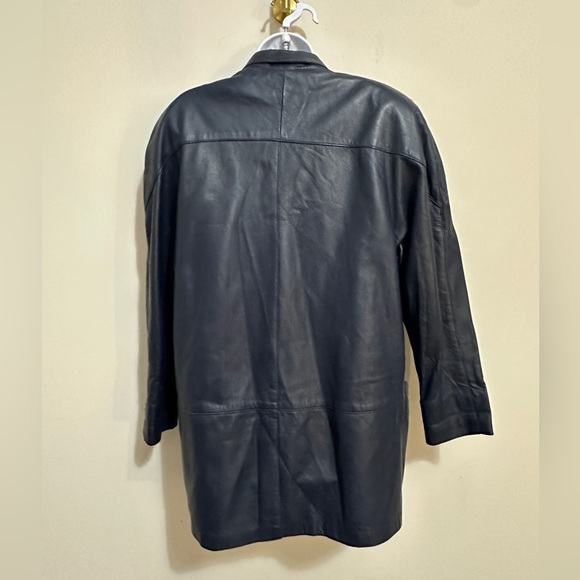 Vintage Genuine Leather Navy Blazer Style Jacket Large Front Pockets Size M - Picture 9 of 13